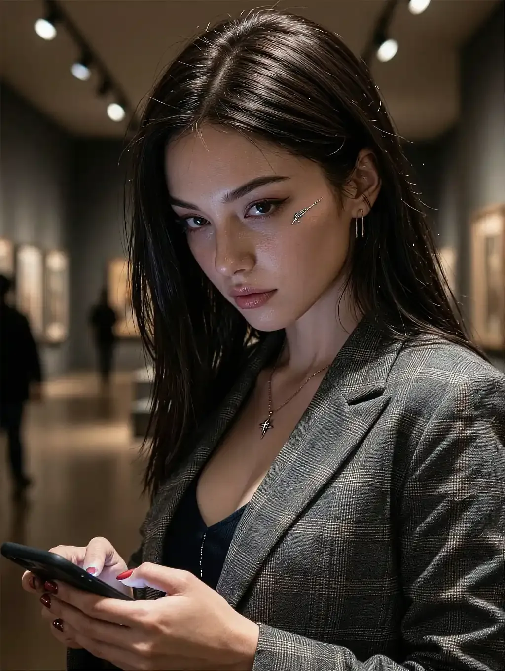 Fictional AI character featured on the fourth landing page, at night